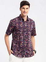 Men Spread Collar Abstract Purple Casual Shirt-REVERIE-2110-Purple