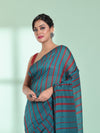 Teal Cotton Saree With Stripes Pattern-MA59CT06530041