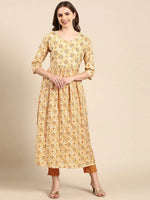 Women's Yellow Printed Kurta Set-SKC-1005-Yellow