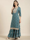 Women Teal Printed Kurta Set-FS-2915-Teal