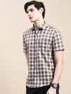 Men Khaki Checked Casual Shirt-ALMACHECKS-87-Khaki