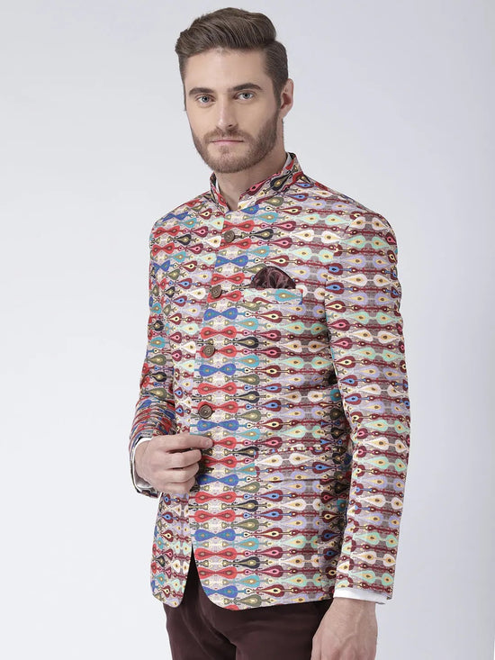 Hangup Men Standard Printed Men Formalwear-D455ButtonBlazer