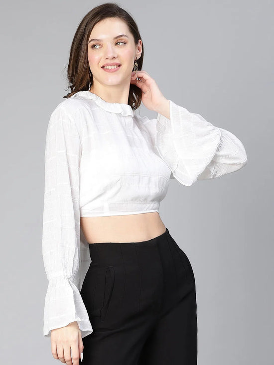 Complete White Ruffled Women Crop Top