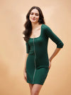 Women Emerald Green Front Zipper Short Dress