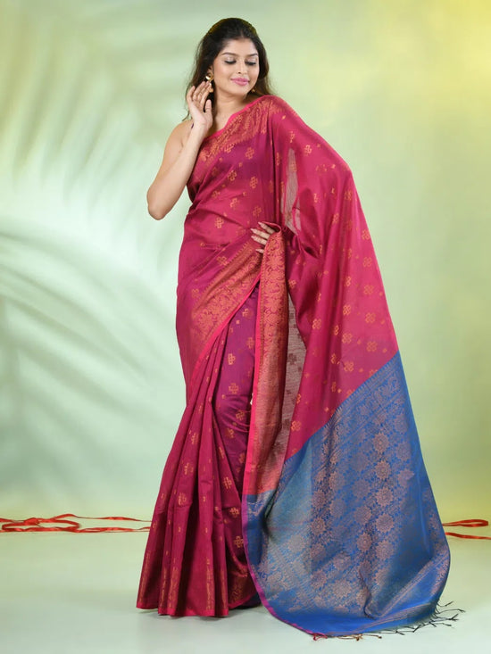 Shocking Pink Cotton Saree With Zari Borders-MA66BCT43830042