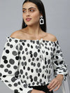 Women's Printed White Top-AE-10267-Whiteblack