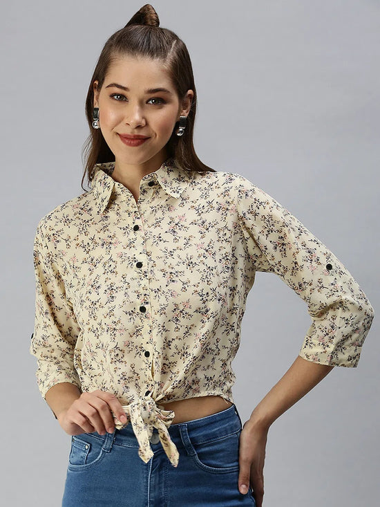 Women's Yellow Printed Tops-AE-3330185-Yellow