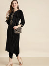 Black Velvet Zari Embroidered Straight Kurta