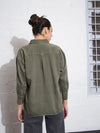 Women Olive Cotton Twill Oversized Shirt