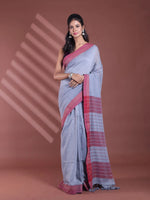 Grey Pure Cotton Soft Saree With  Stripe Pattern-MA59CT06530075