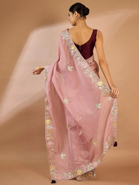 Saree Mall Women's Organza Mauve Embellished Designer Saree With Blouse Piece-SRENIK2067C