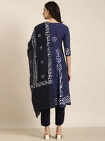 Women Anarkali Navy Blue Ethnic Motifs Kurta and Trousers Set Comes With Dupatta-GW-3378-Navyblue