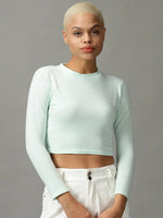 Women's Green Tie Dye Crop Top-AE-10523-Seagreen