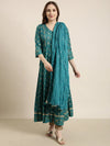 Women Anarkali Green Floral Kurta Comes with Dupatta-DK-3151-Green