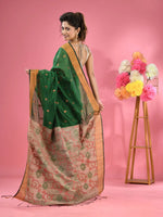 Green Cotton Blend Handwoven Saree With Jute Weaving Pallu-MA51BCT431930029