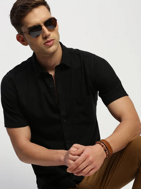 Men Black Solid Shirt-BRION-1807-Black