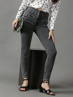 Women's Grey Solid Skinny Fit Denim Jeans-GZ-5299-Grey