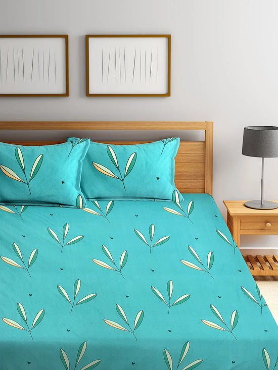 Home Sizzler 144TC Microfibre Turquoise Green Double Bedsheet With 2 King Size Pillow Covers-HSDBS004028