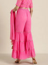 Women Pink Tiered Palazzo With Attached Pallu