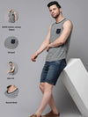 Rigo Grey Navy Stripe With Contrast Patch Pocket Curved Bottom Cotton Sleeveless T-Shirt Vest