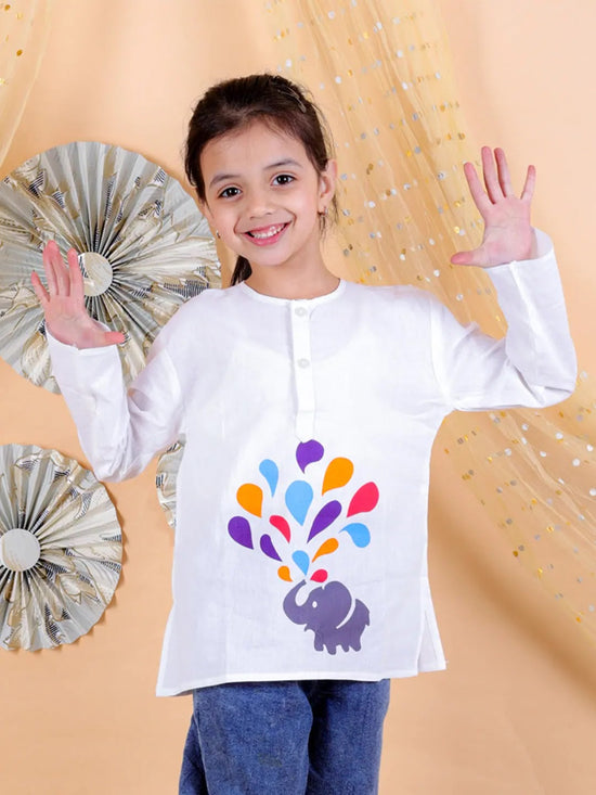 BownBee Unisex Cotton Holi Full Sleeve Kurta - White-BS24TP47WHA18