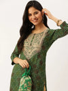 Women's Green Printed Straight Kurtas-AT-A418-K-Green