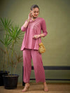 Women Pink Embroidered A Line Top With Palazzos