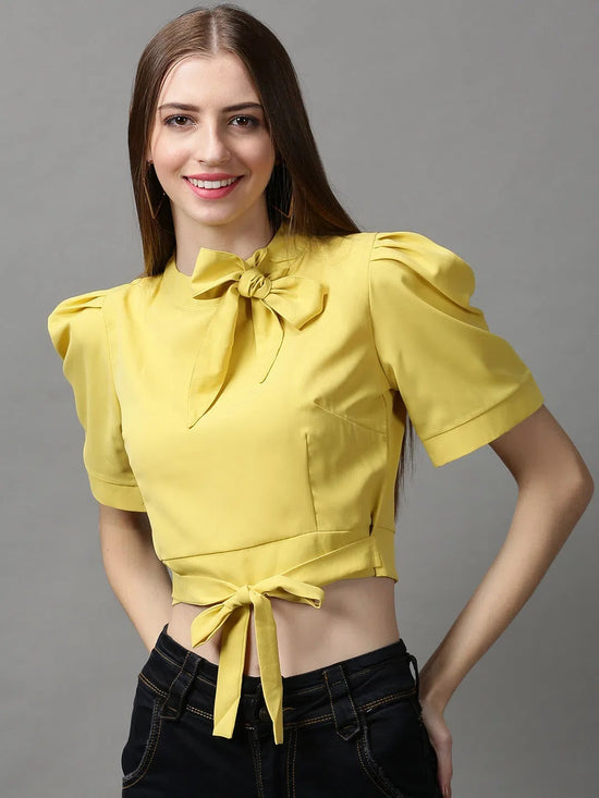 Women's Yellow Solid Top-AE-10352-Yellow