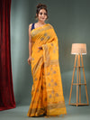 Yellow Blended Silk Handwoven Saree With Flower Designs-MA50BSL34710010