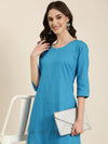 Women Blue Solid Straight Kurta-DF-1567-Blue