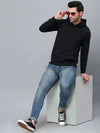 Rigo Black Fleece With Stripe Tape Patch On Sleeve Hooded Sweatshirt-Full