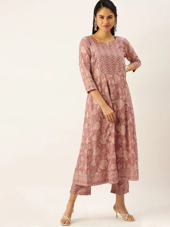 Women's Mauve Printed Kurta Sets-RF-1335-Mauve