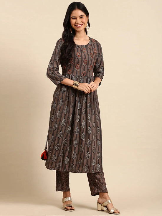 Women's Grey Printed Kurta Set-GW-2656-Grey