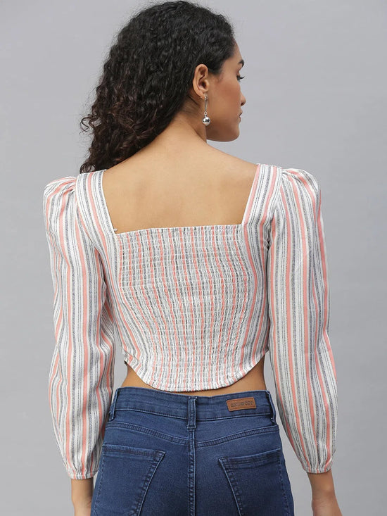 Women's Peach Striped Crop Tops-AE-10311-Peachwhite