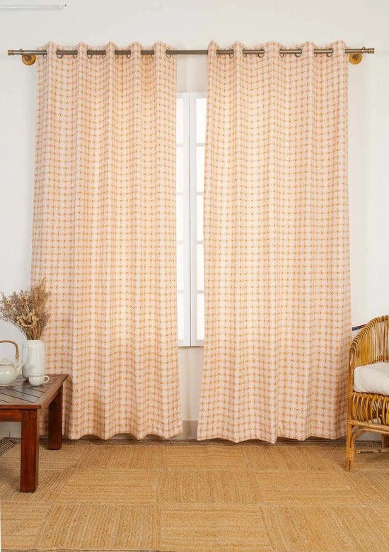 Terrazo 100% cotton geometric curtain for living room - Room darkening - Mustard - Single - Pack of 1-240422004