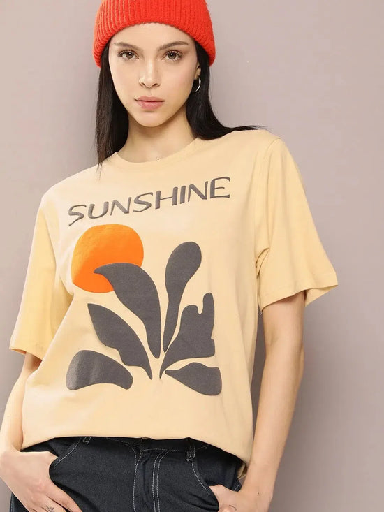 Dillinger Beige Graphic Oversized T-Shirt-WMNCR464BGE-XS