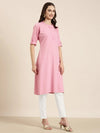 Women Pink Solid Straight Kurta-DF-1356-Pink