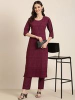 Women Violet Textured Kurta Set-SKC-1215-Violet