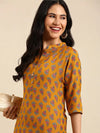 Women's Mustard Printed Straight Kurta-GW-500-3-Mustard