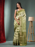 Mint Green Blended Silk Handwoven Saree With Zari Border-MA50BSL34830031