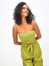 Women Olive Twill Off-Shoulder Belted Jumpsuit