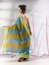 Teal Cotton Saree With Stripe Solid Border-MA55CT06520073