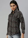 Women's Black Printed Shirt-AE-10198-Black