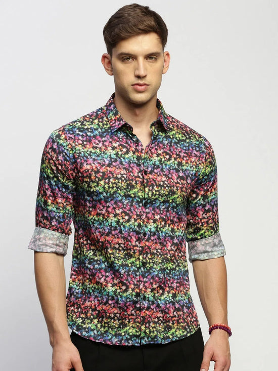 Men Black Floral Shirt-PRISM-1699-Black