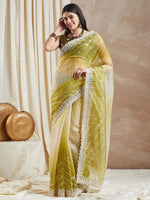 Saree Mall Women's Net Olive Embellished Designer Saree With Blouse Piece-SRENIK1971F