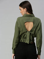 Women's Green Solid Tops-AE-7039-Olive