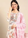 Women's White Floral Kurta Set-FS-2726-White