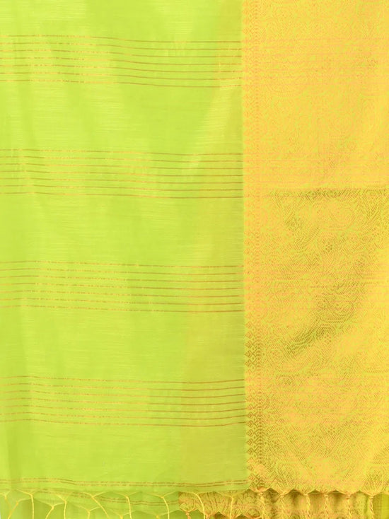 Yellow Cotton Saree With Zari Borders-MA66BCT43620001