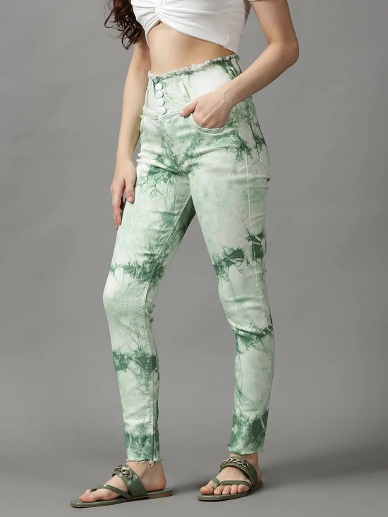 Women's Green Solid Skinny Fit Denim Jeans-GZ-5138-Green