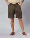 Solid Stretchable Shorts with 6 pockets-Brown